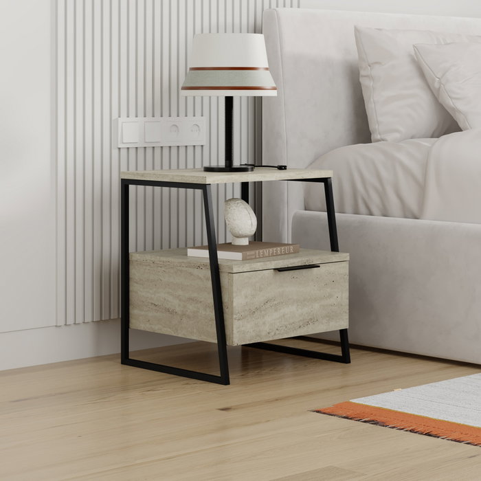 Hanah Home Mesita de Noche Travertino 45x50x40 cm